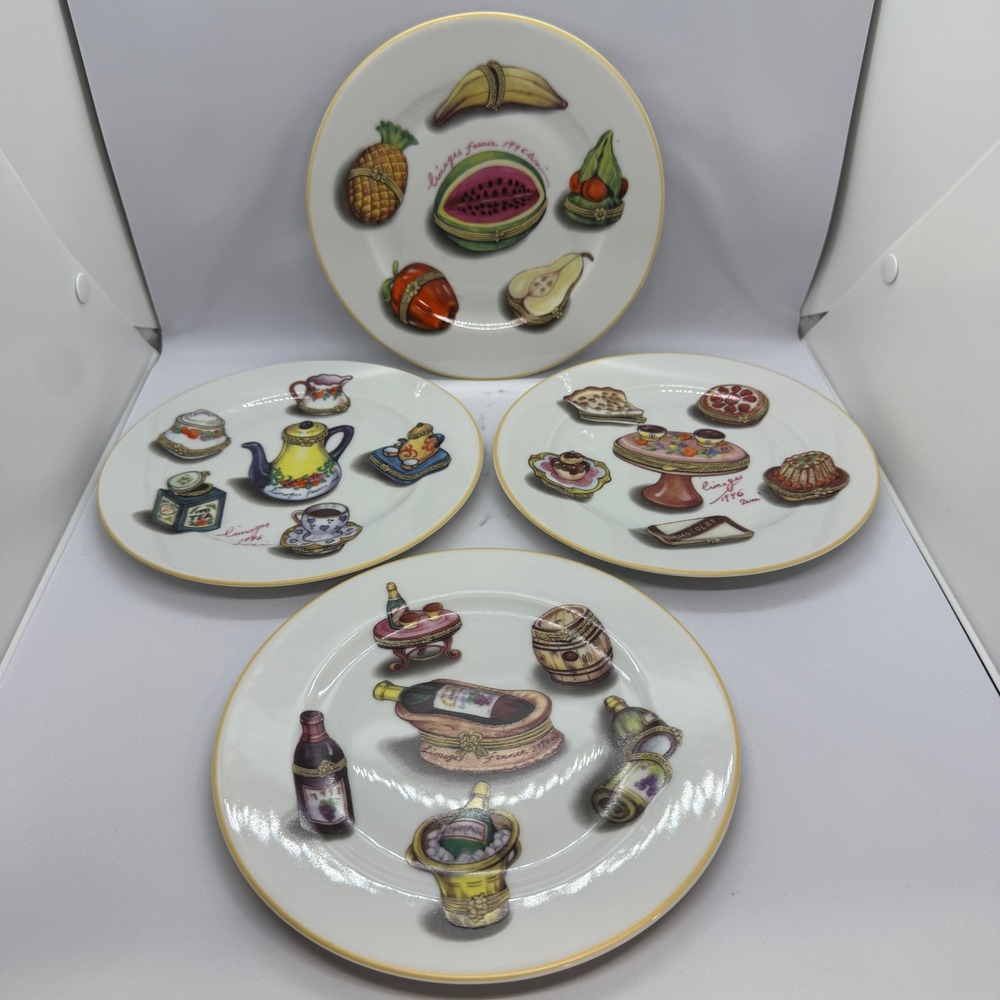 Godinger Limoges Style Trinket Box Dessert Plates Set‎ of 4 Wine Tea Fruit Cake